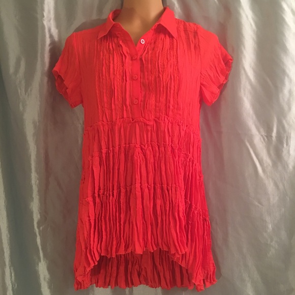 Boho broomstick orange button down blouse, M - Picture 4 of 4